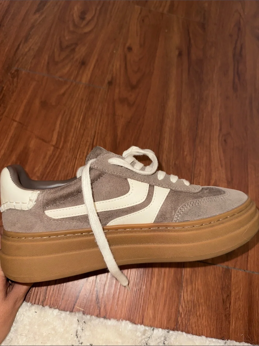 Steve Madden Women's Taupe Suede Platform Sneakers with Cream Accents